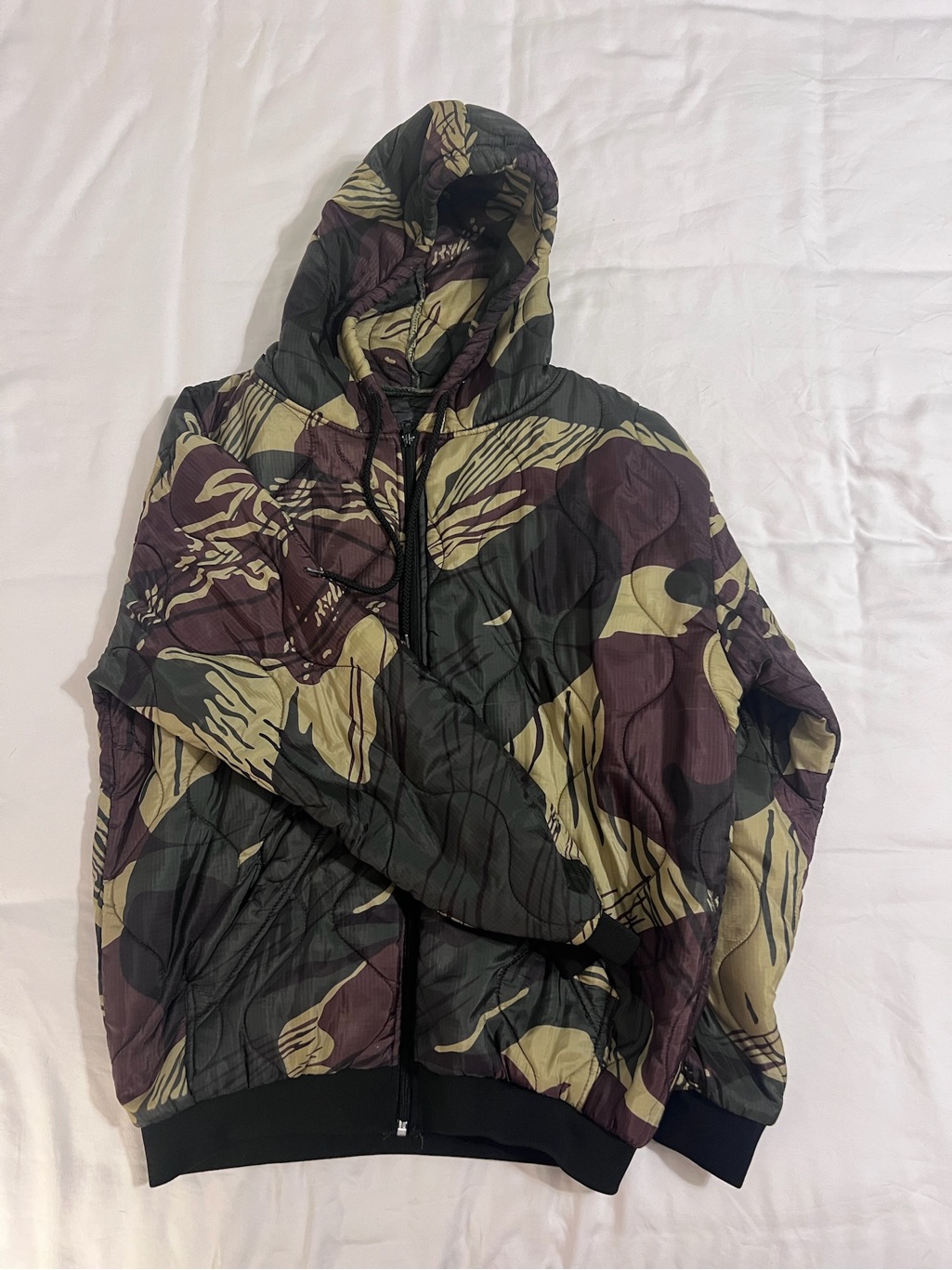 Wrmfzy Mens Hooded Quilted Camo Jacket  GreenBrown